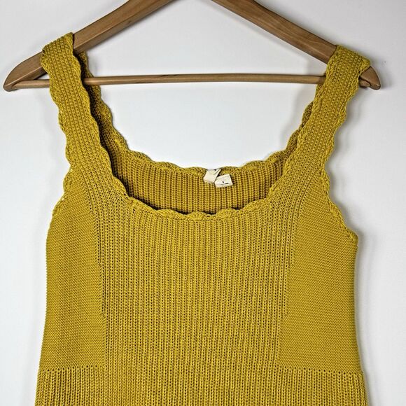 Moth Anthropologie Scallop Knit Sweater Tank Top Small Mustard Yellow Cottage - Picture 2 of 10